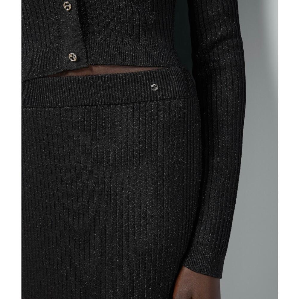 Gucci Black Rib Stitch Viscose Lame Skirt Size Small NWT